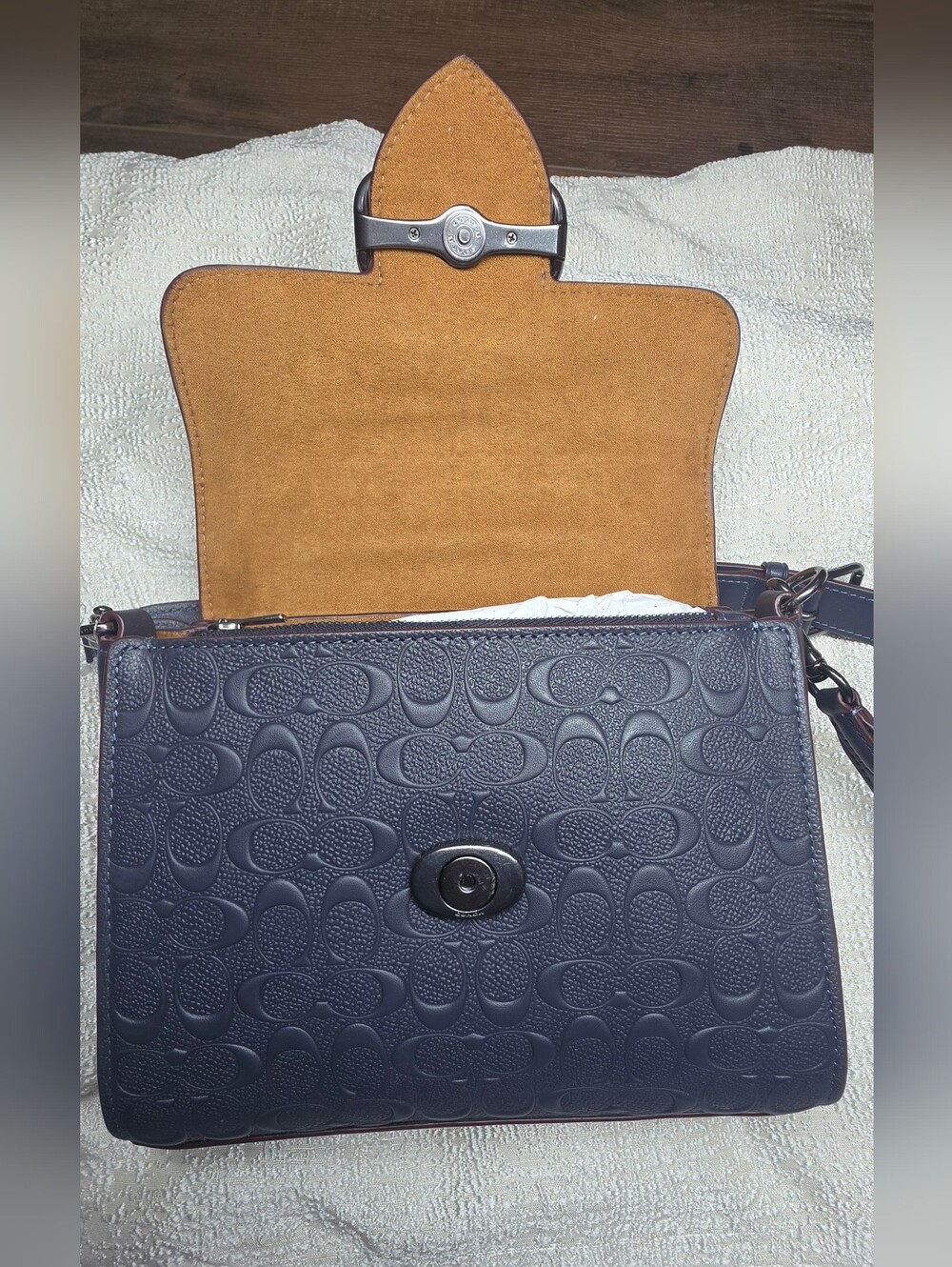 Coach Morgan Satchel Pebbled Leather Top-Handle Midnight Navy NWT - Picture 11 of 11